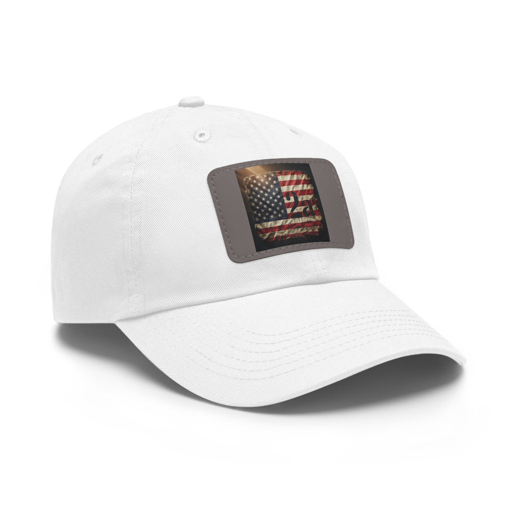 American Flag Leather Patch Dad Hat — Vintage Distressed USA Baseball Cap