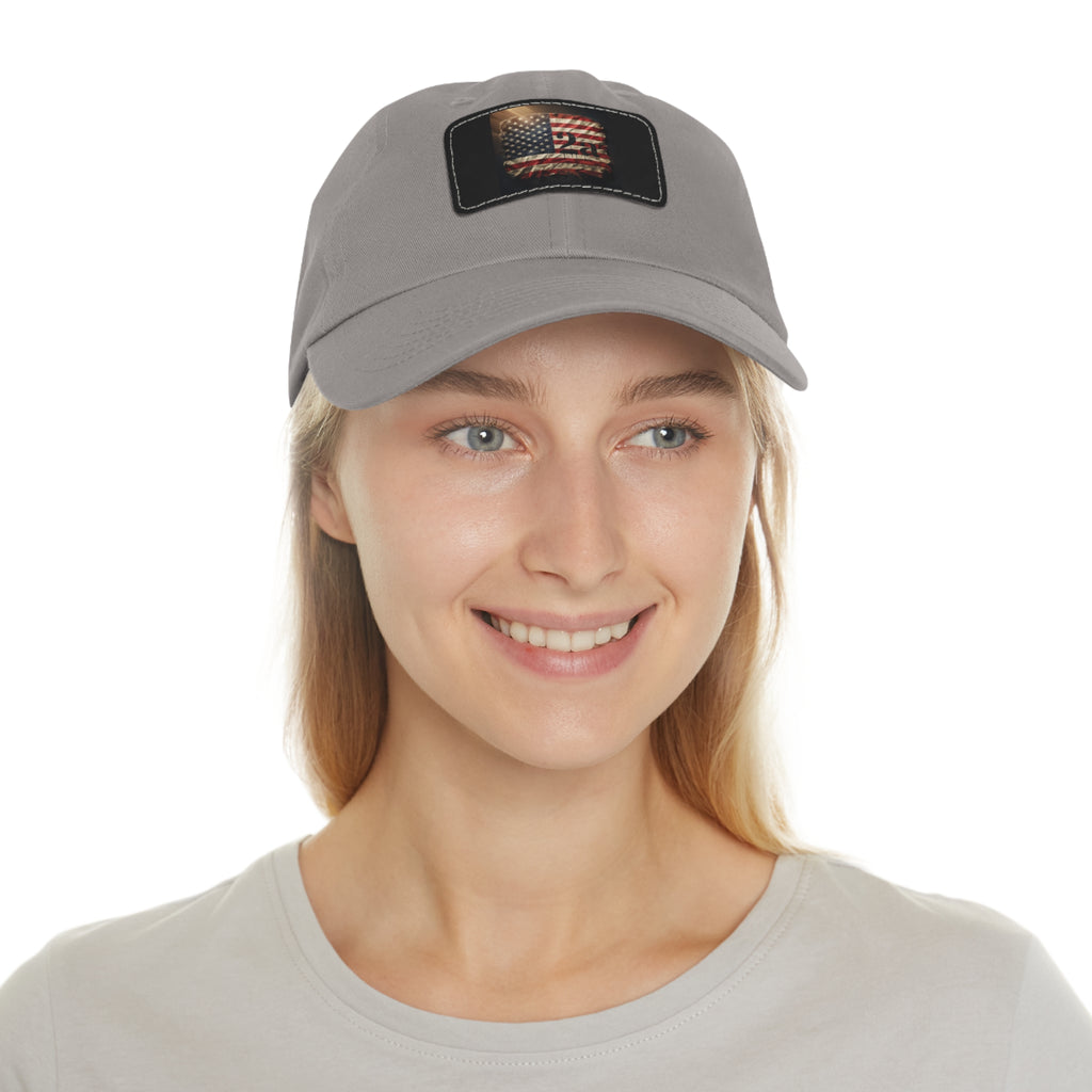American Flag Leather Patch Dad Hat — Vintage Distressed USA Baseball Cap
