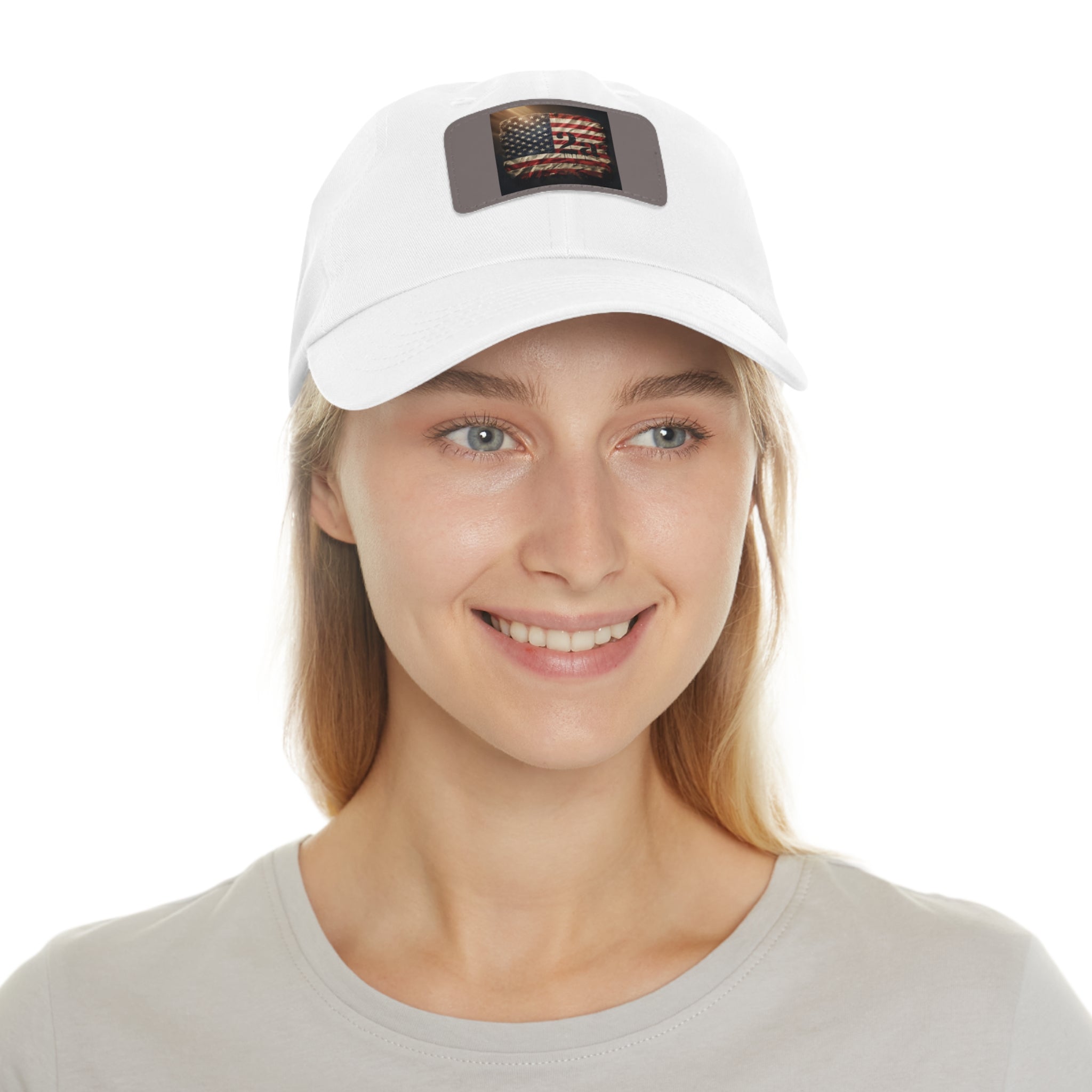 American Flag Leather Patch Dad Hat — Vintage Distressed USA Baseball Cap