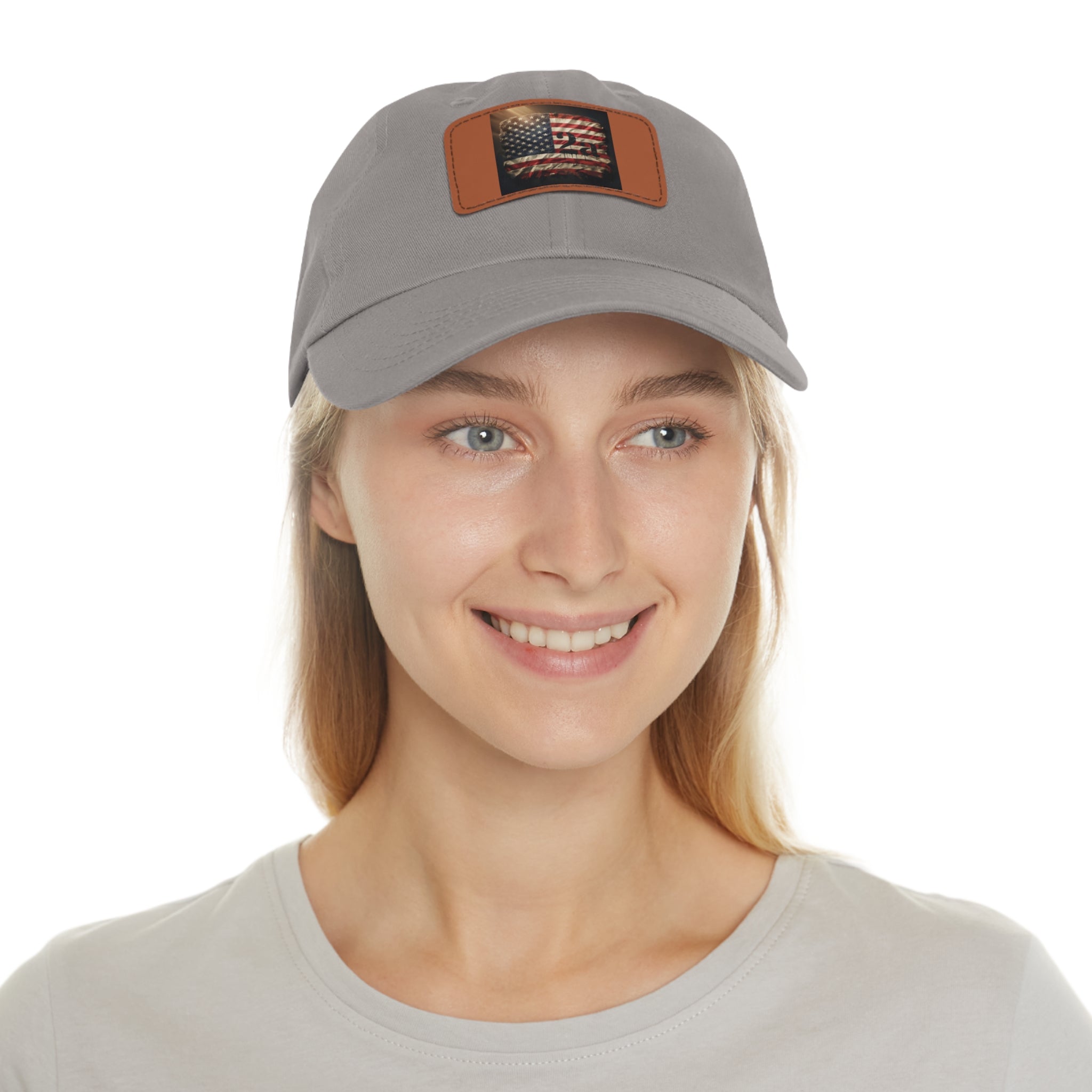 American Flag Leather Patch Dad Hat — Vintage Distressed USA Baseball Cap