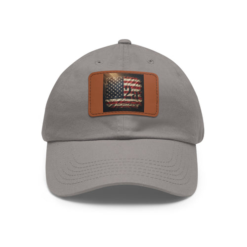 American Flag Leather Patch Dad Hat — Vintage Distressed USA Baseball Cap